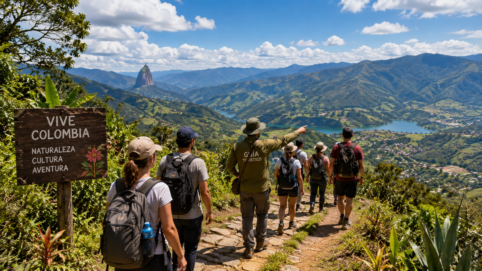 Grupo de viajeros haciendo un tour guiado al aire libre